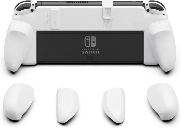 Skull & Co. NeoGrip: an Ergonomic Grip Hard Shell with Replaceable Grips [to fit All Hands Sizes] for Nintendo Switch OLED and Regular Model [No Carrying Case] - White NeoGrip [For Switch OLED Model] NeoGrip-White