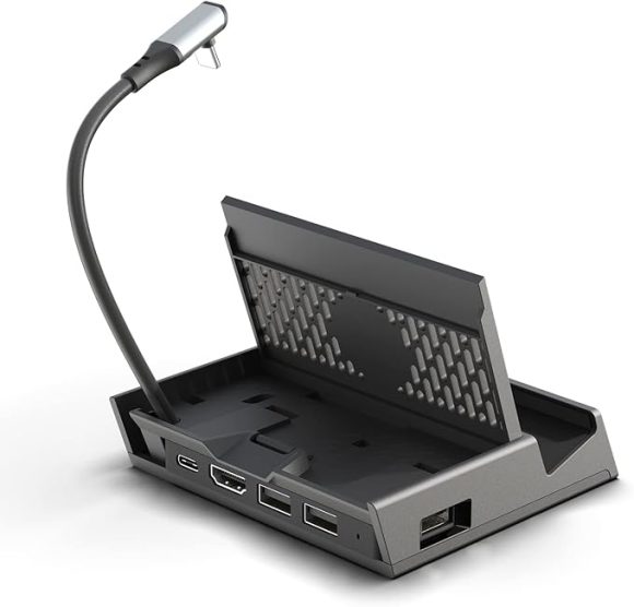 Skull & Co. x Savage Raven SteamDock PRO: A Compact and Portable Dock with Detachable USB Hub HDMI TV Adapter for Steam Deck ROG Ally & Other Devices (for Switch OLED, Smartphone, Laptop) - Black Pro-Black STEAMDOCK PRO