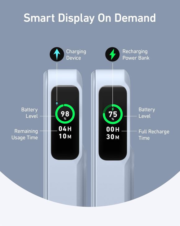 Anker MagGo Power Bank, Qi2 Certified 15W Ultra-Fast MagSafe-Compatible Portable Charger, 10,000mAh Battery Pack with Smart Display & Foldable Stand, For iPhone 16/15/14/13 Only (USB-C Cable Included) Blue - Image 5