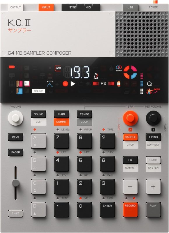 teenage engineering EP–133 K.O. II sampler, drum machine and sequencer with built-in microphone and effects gray