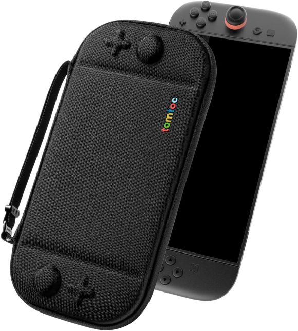 tomtoc Slim Carrying Case for Nintendo Switch 2 Model 2025, Odorless Felt Protective Hard Shell with 12 Game Card Slots, Portable Travel Storage Case with Original Patent and Military Grade Protection Black