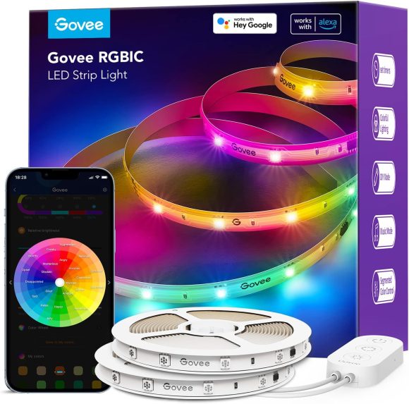 Govee 100ft RGBIC LED Strip Lights, Smart LED Lights Work with Alexa and Google Assistant, LED Lights for Bedroom WiFi App Control Segmented DIY Multiple Colors, Color Changing Light, (2 x 50ft)